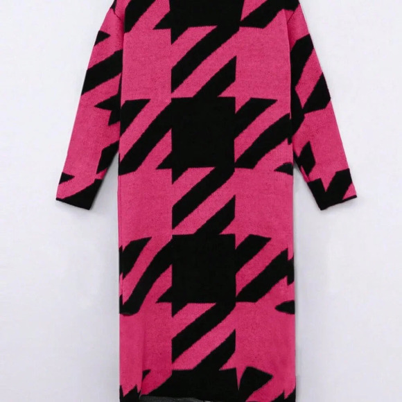 Hot Pink Casual Women's Trendy Colorblock Long Sleeve Knitted Cardigan - Picture 4 of 5